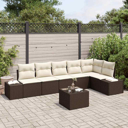 Garten-Sofa-Set mit Kissen mit Speicher 7 pcs Braun und Creme