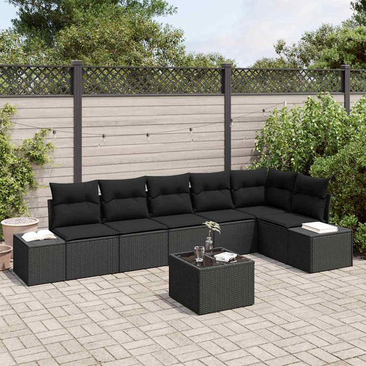 Garten-Sofa-Set mit Kissen mit Speicher 7 pcs Schwarz