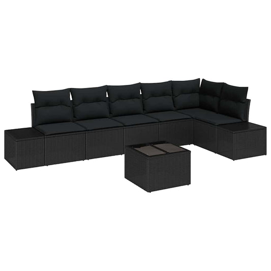 Garten-Sofa-Set mit Kissen mit Speicher 7 pcs Schwarz