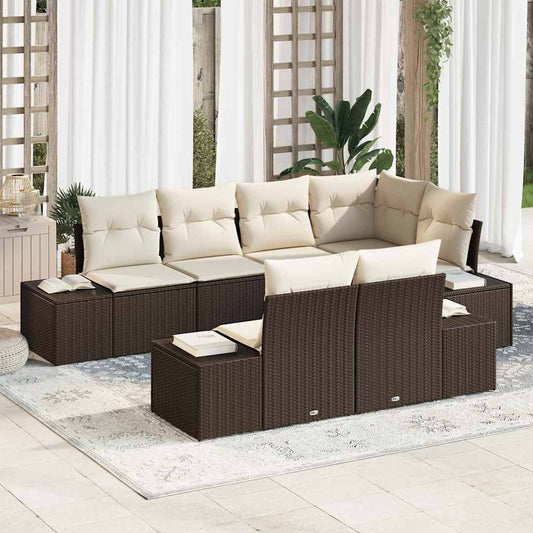 Garten-Sofa-Set mit Kissen mit Speicher 7 pcs Braun und Creme