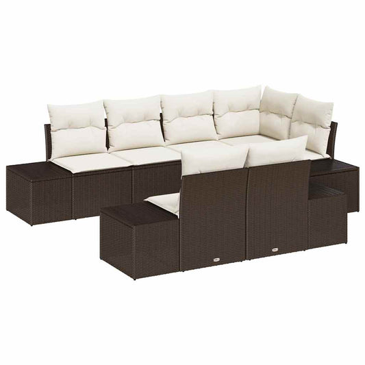 Garten-Sofa-Set mit Kissen mit Speicher 7 pcs Braun und Creme