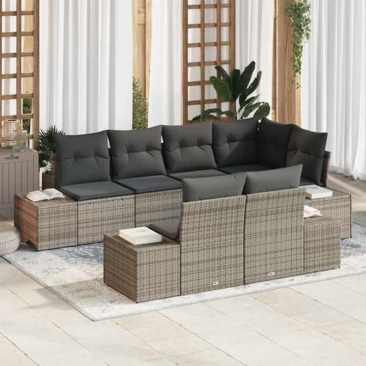 Garten-Sofa-Set mit Kissen mit Speicher 7 pcs Grau
