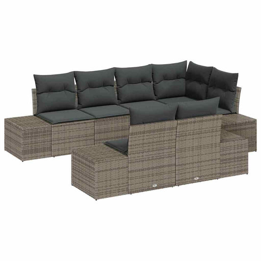 Garten-Sofa-Set mit Kissen mit Speicher 7 pcs Grau