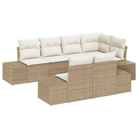 Garten-Sofa-Set mit Kissen mit Speicher 7 pcs Beige und Creme