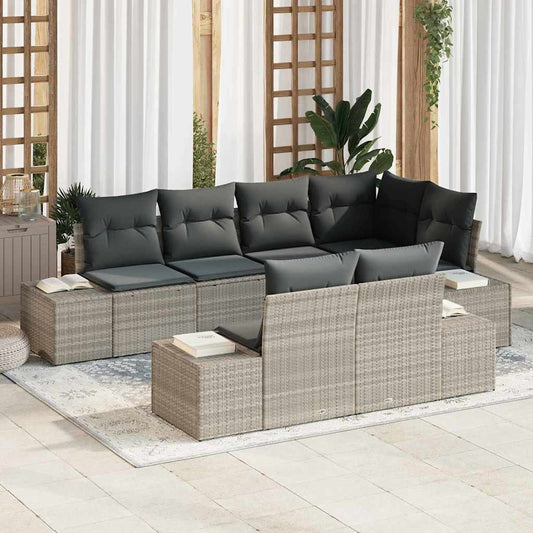 Garten-Sofa-Set mit Kissen mit Speicher 7 pcs Hellgrau
