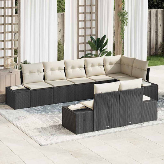 Garten-Sofa-Set 8 pcs Schwarz und Creme 319 x 154 x 85 cm