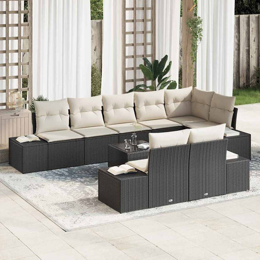 Garten-Sofa-Set 9 pcs Schwarz und Creme 319 x 154 x 85 cm
