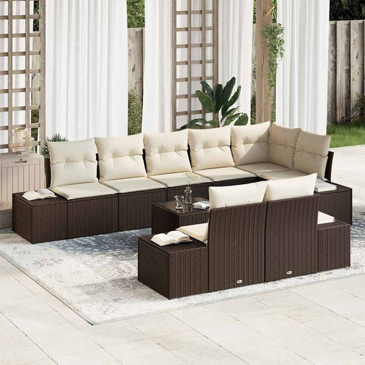 Garten-Sofa-Set 9 pcs Braun und Creme 319 x 154 x 85 cm