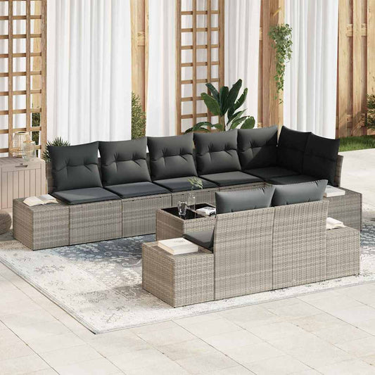 Garten-Sofa-Set 9 pcs Hellgrau 319 x 154 x 85 cm Poly Rattan