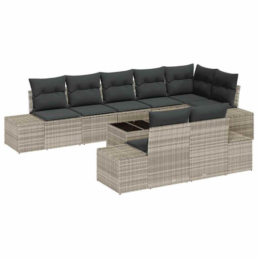Garten-Sofa-Set 9 pcs Hellgrau 319 x 154 x 85 cm Poly Rattan