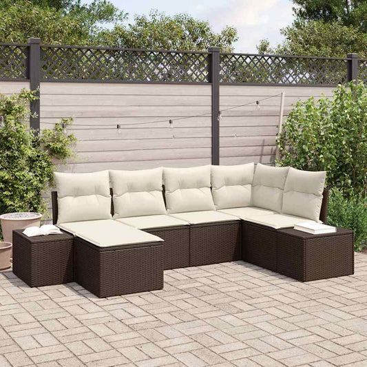 Garten-Sofa-Set 6 pcs Braun und Creme 264 x 154 x 85 cm