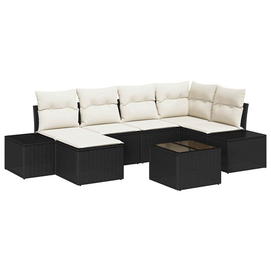 Garten-Sofa-Set 7 pcs Schwarz und Creme 264 x 154 x 85 cm