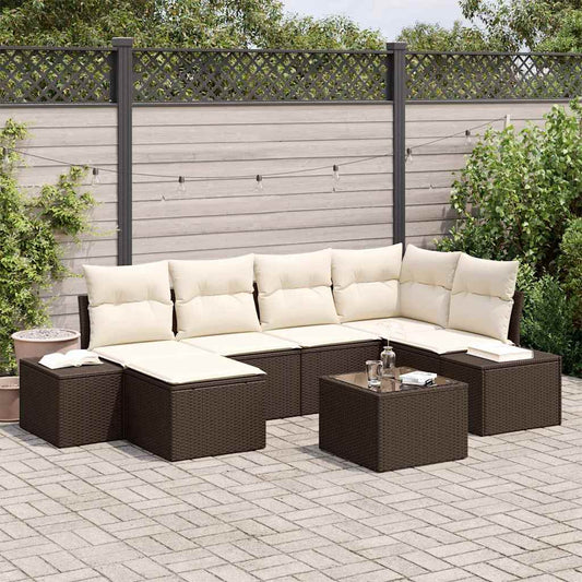 Garten-Sofa-Set 7 pcs Braun und Creme 264 x 154 x 85 cm