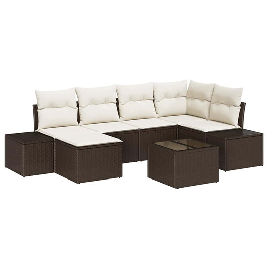 Garten-Sofa-Set 7 pcs Braun und Creme 264 x 154 x 85 cm