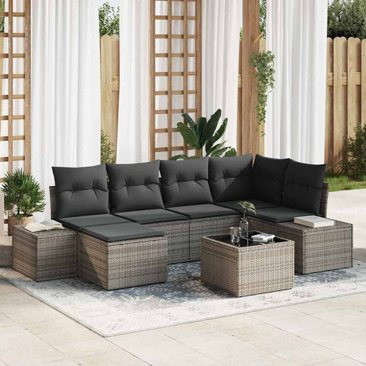 Garten-Sofa-Set 7 pcs Grau 264 x 154 x 85 cm Poly Rattan