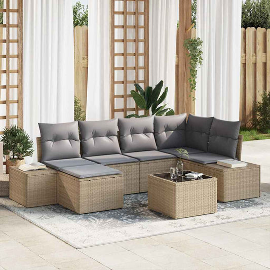 Garten-Sofa-Set 7 pcs Beige und Hellgrau 264 x 154 x 85 cm