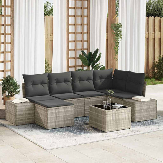 Garten-Sofa-Set 7 pcs Hellgrau 264 x 154 x 85 cm Poly Rattan