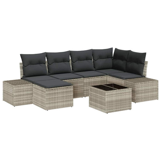 Garten-Sofa-Set 7 pcs Hellgrau 264 x 154 x 85 cm Poly Rattan