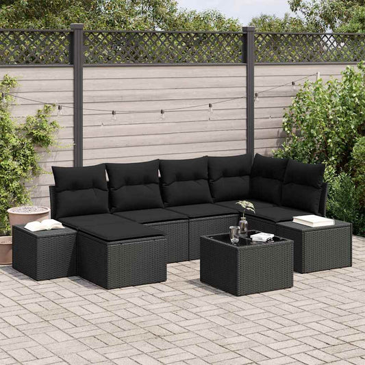 Garten-Sofa-Set 7 pcs Schwarz 264 x 154 x 85 cm Poly Rattan