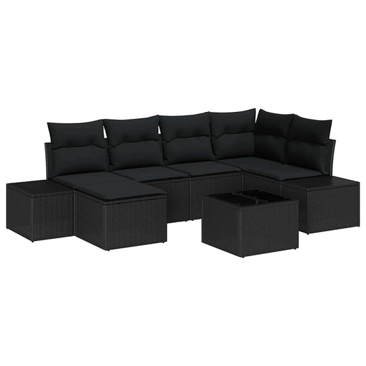 Garten-Sofa-Set 7 pcs Schwarz 264 x 154 x 85 cm Poly Rattan
