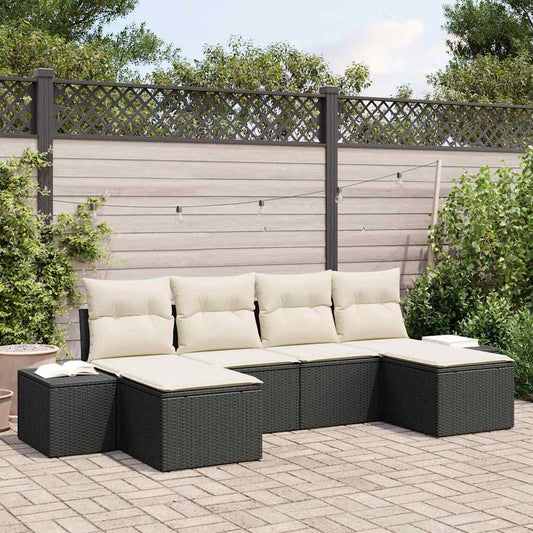 Garten-Sofa-Set 6 pcs Schwarz und Creme 184 x 62 x 85 cm