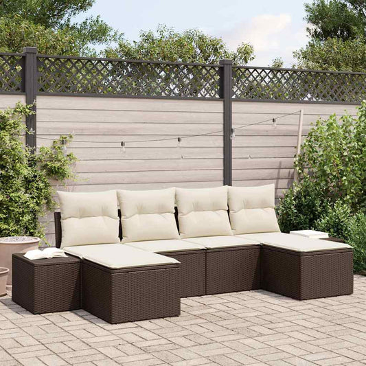 Garten-Sofa-Set 6 pcs Braun und Creme 184 x 62 x 85 cm
