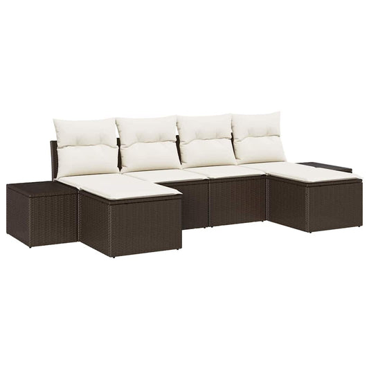 Garten-Sofa-Set 6 pcs Braun und Creme 184 x 62 x 85 cm