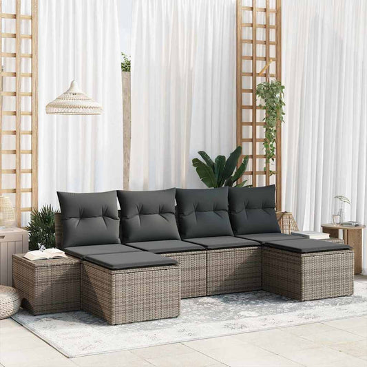 Garten-Sofa-Set 6 pcs Grau 184 x 62 x 85 cm Poly Rattan