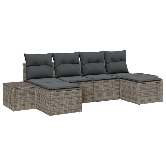 Garten-Sofa-Set 6 pcs Grau 184 x 62 x 85 cm Poly Rattan