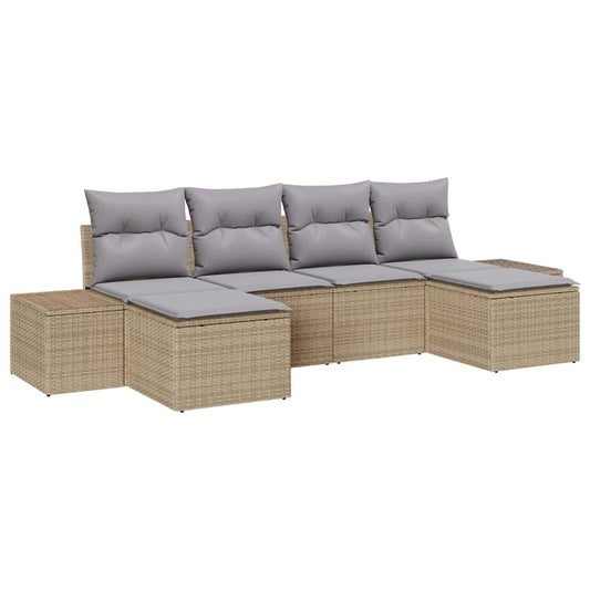 Garten-Sofa-Set mit Kissen 4 pcs Beige und Hellgrau Poly-Rattan