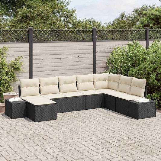 Garten-Sofa-Set 8 pcs Schwarz und Creme 319 x 209 x 85 cm