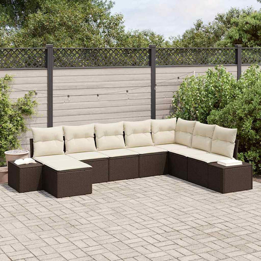 Garten-Sofa-Set 8 pcs Braun und Creme 319 x 209 x 85 cm