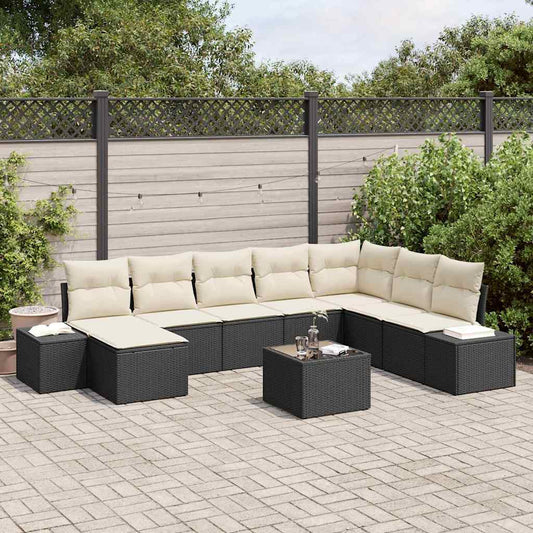 Garten-Sofa-Set 9 pcs Schwarz und Creme 319 x 209 x 85 cm