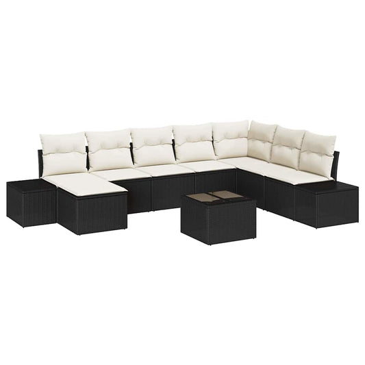Garten-Sofa-Set 9 pcs Schwarz und Creme 319 x 209 x 85 cm