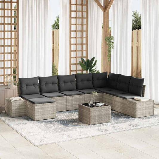 Garten-Sofa-Set 9 pcs Hellgrau 319 x 209 x 85 cm Poly Rattan