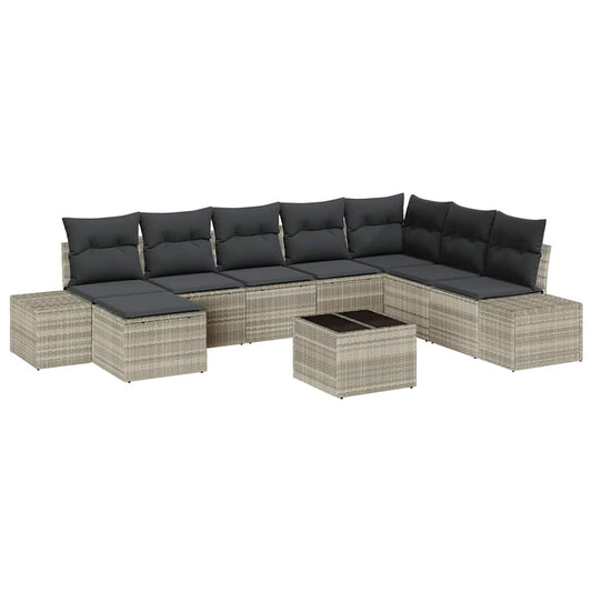 Garten-Sofa-Set 9 pcs Hellgrau 319 x 209 x 85 cm Poly Rattan
