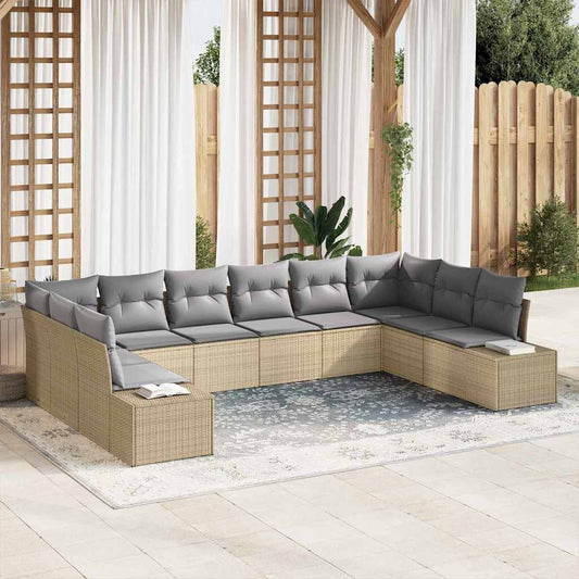 Garten-Sofa-Set 10 pcs Beige und Hellgrau 344 x 209 x 85 cm