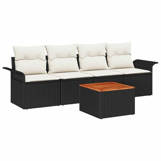 Garten-Sofa-Set 5 pcs Schwarz und Creme 55 x 55 x 37 cm