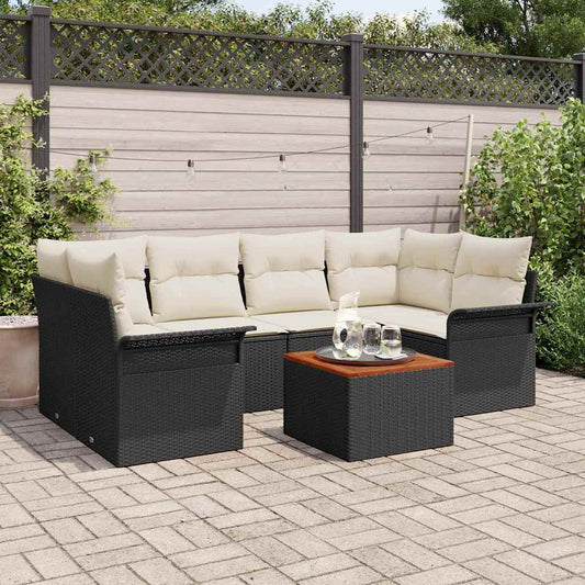 Garten-Sofa-Set 7 pcs Schwarz und Creme 55 x 55 x 37 cm