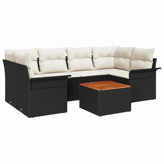 Garten-Sofa-Set 7 pcs Schwarz und Creme 55 x 55 x 37 cm