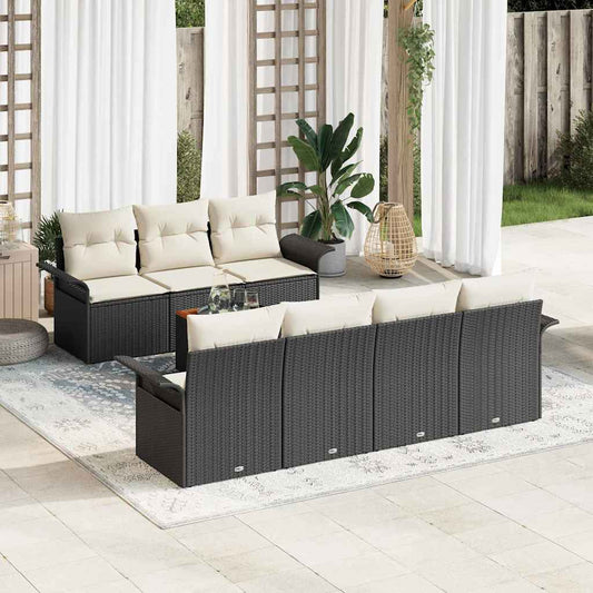 Garten-Sofa-Set 8 pcs Schwarz und Creme 55 x 55 x 37 cm
