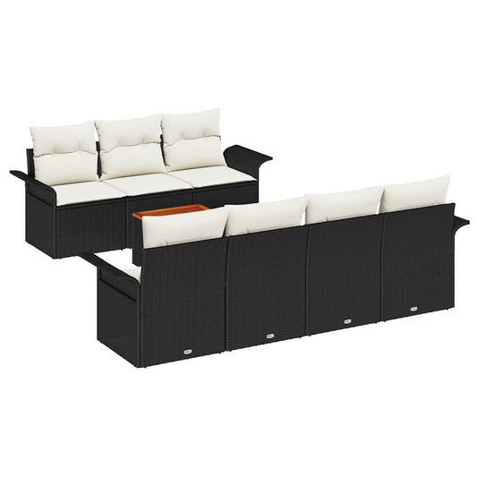 Garten-Sofa-Set 8 pcs Schwarz und Creme 55 x 55 x 37 cm