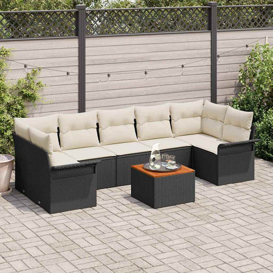 Garten-Sofa-Set 8 pcs Schwarz und Creme 55 x 55 x 37 cm