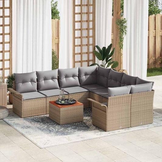 Garten-Sofa-Set mit Kissen mit Kissen 9 pcs Beige und Hellgrau