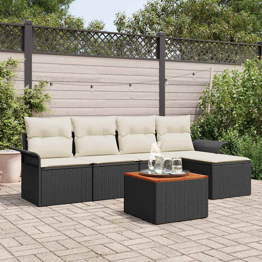 Garten-Sofa-Set mit Kissen mit Speicher 6 pcs Schwarz und Creme
