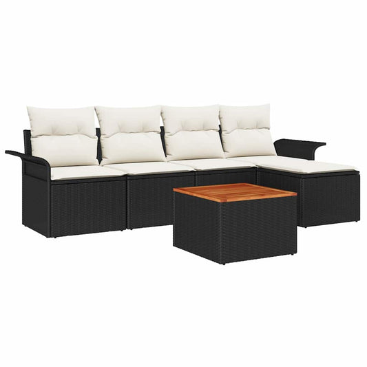 Garten-Sofa-Set mit Kissen mit Speicher 6 pcs Schwarz und Creme