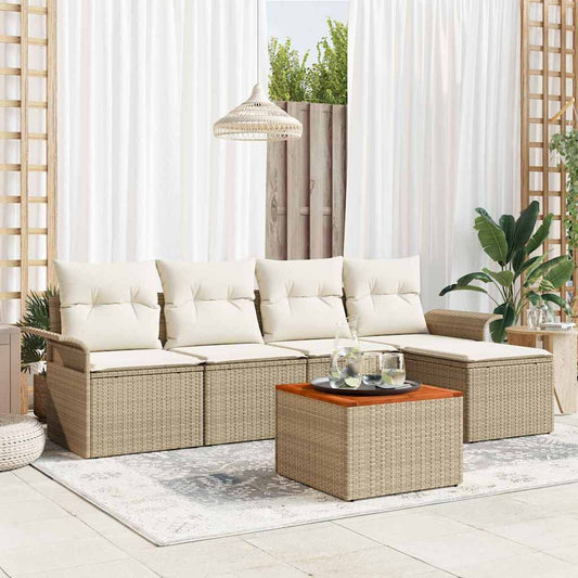Garten-Sofa-Set mit Kissen mit Speicher 6 pcs Beige und Creme