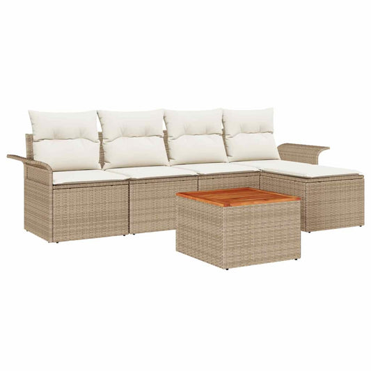 Garten-Sofa-Set mit Kissen mit Speicher 6 pcs Beige und Creme