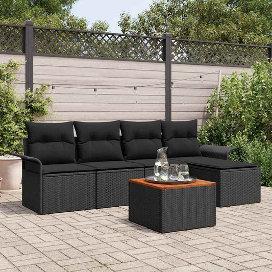 Garten-Sofa-Set mit Kissen mit Speicher 6 pcs Schwarz