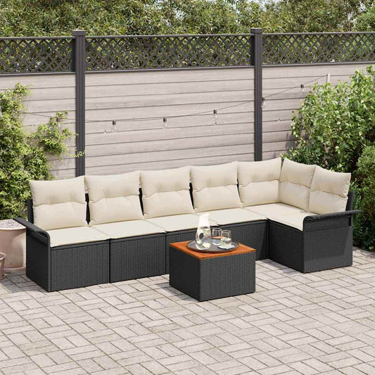 Garten-Sofa-Set mit Kissen mit Speicher 7 pcs Schwarz und Creme